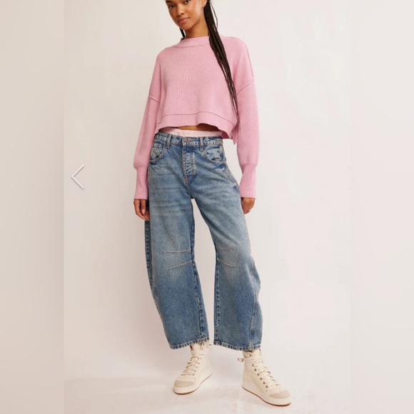 Free People Pink Cropped Crew Neck Sweater - Picture 5 of 6